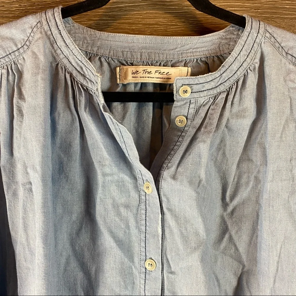We the free blue raw hem button up - Picture 4 of 7